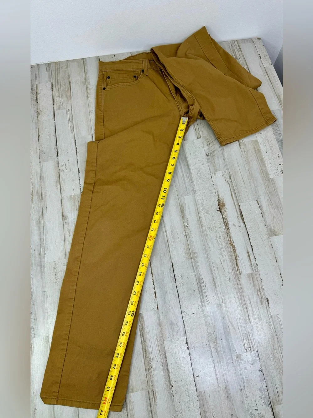 Levis 505 Pants Jeans Men 34x33 Denim Stretch Tan Straight